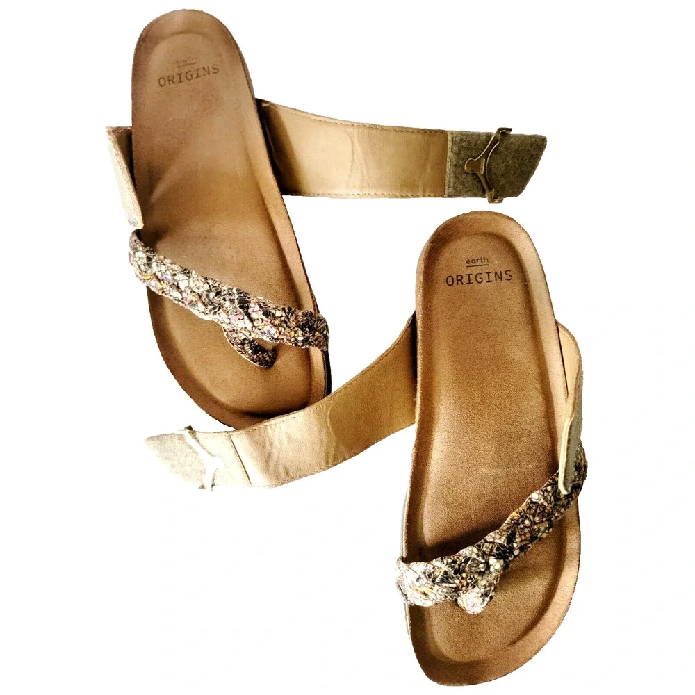 Earth Origins Animal Print Comfort Sandals Toe Loop Size 7